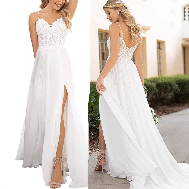 Slit Wedding Dress 2025 New Bride Beach Light Wedding Dress Super Fairy See-Through Deep V Neck Sexy Tail Slimming Look Wedding Dress Slit Wedding Dress 2025 New Bride Beach Light Wedding Dress Super Fairy See-Through Deep V Neck Sexy Tail Slimming Look Wedding Dress