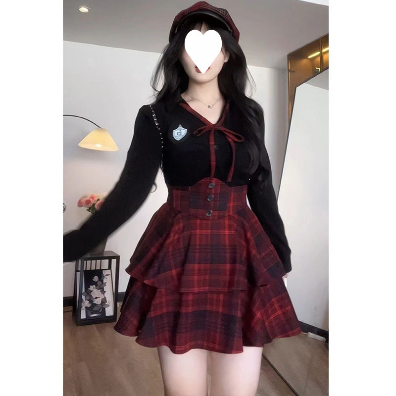 통통녀 플러스 사이즈 통통한 JK 유니폼 세트 여성의 꽉 허리 푹신한 짧은 스커트 슬림 셔츠 탑 2 피스 세트