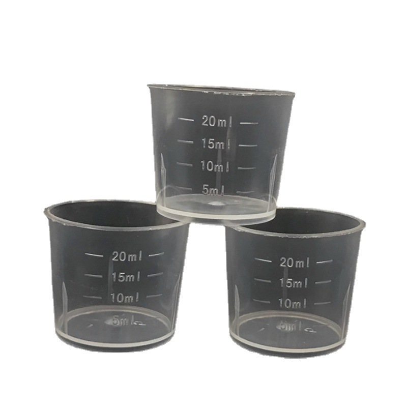 Taza de medición pequeña de plástico con escala 20ml 30ml 50ml 100ML grado PP taza de medición de plástico taza transparente