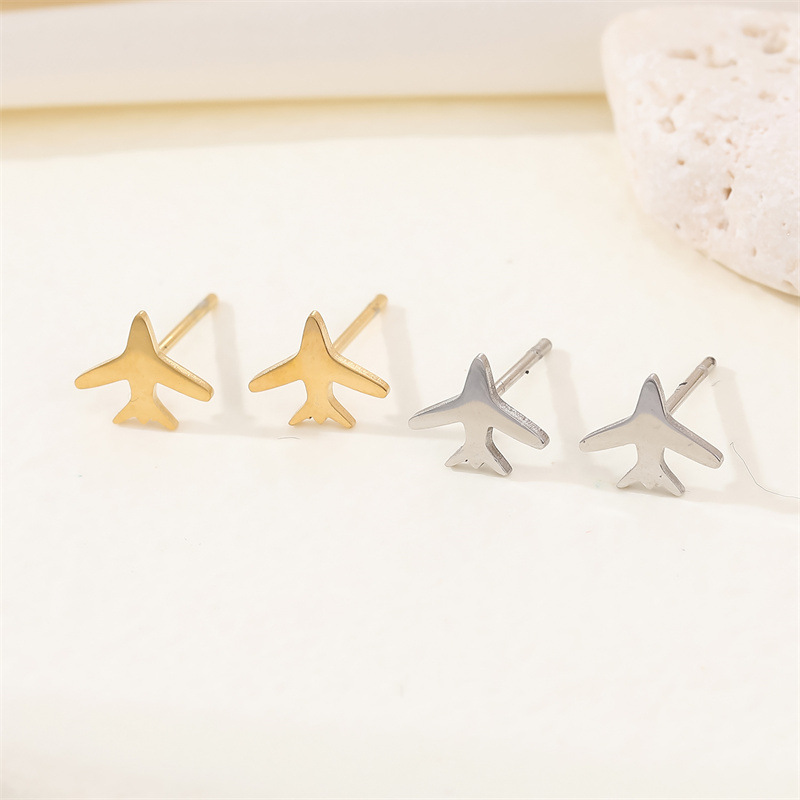Airplane Stainless Steel No Inlaid Earrings Ear Studs display picture 1