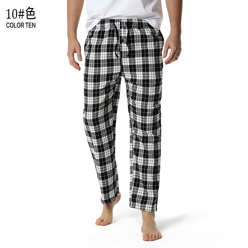 Men's Flannel Pajama Pants Casual Long Pants Cotton Plaid Straight Pants with Side Pockets Homewear_voghion.com