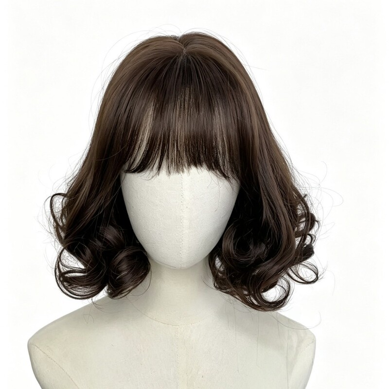 Women's wig with pear-shaped curls, natural-looking and voluminous, designed to increase hair volume, full headpiece with short curly hair