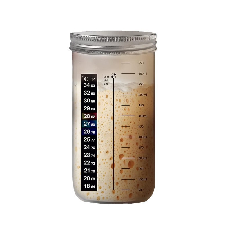 Ventas transfronterizas calientes 24oz pan ácido fermentado frasco de vidrio fermentado masa de pan horneado termómetro con cubierta