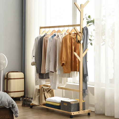 Jiayi solid wood floor-standing clothes rack simple bedroom clothes hanger creative coat rack factory direct sale