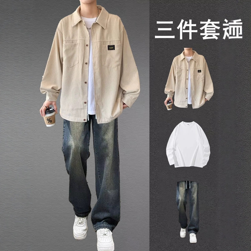 Long-sleeved shirt for boys, spring and autumn outfit, stylish casual shirt for teenagers paired with jeans for a complete look