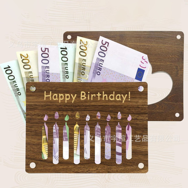 国境を越えた新しいアイデア誕生日キャンドルギフトカード財布木製工芸品置物|undefined