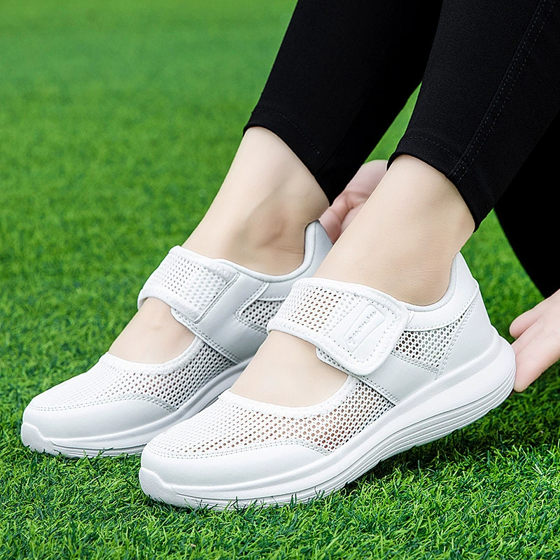2024 Летняя новая повседневная обувь женская мама среднего возраста кроссовки сетка кроссовки женские полые большие размеры качели