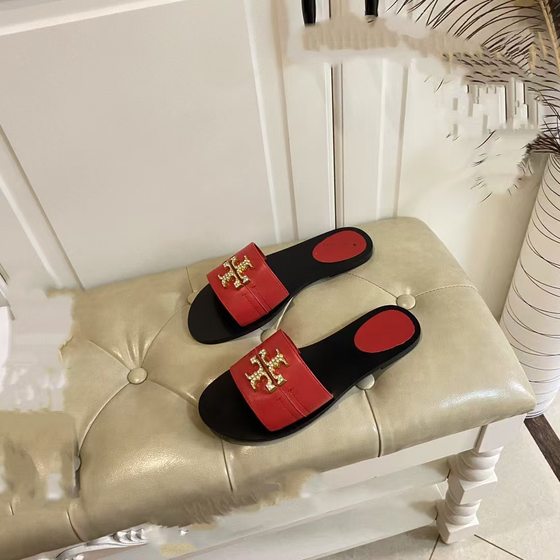 2024 Summer TB New Rome Beach Buckle Casual All-match Outer Wear Open Toe Comfortable Flat Women Slippers