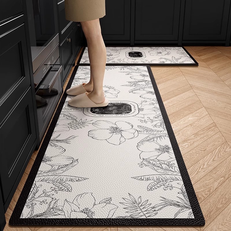 キッチンマット滑り止め防油は、洗濯フリー専用のフロアマット防水汚れに強い家庭用皮革pvcカーペットを拭くことができる