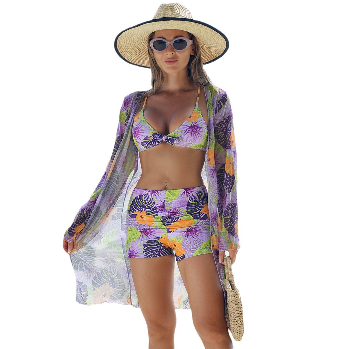 Mingyi moda de alta gama sexy bikini europeo y americano bikini de tres piezas BIKINI traje de baño de mujer estampado multicolor traje de baño de mujer