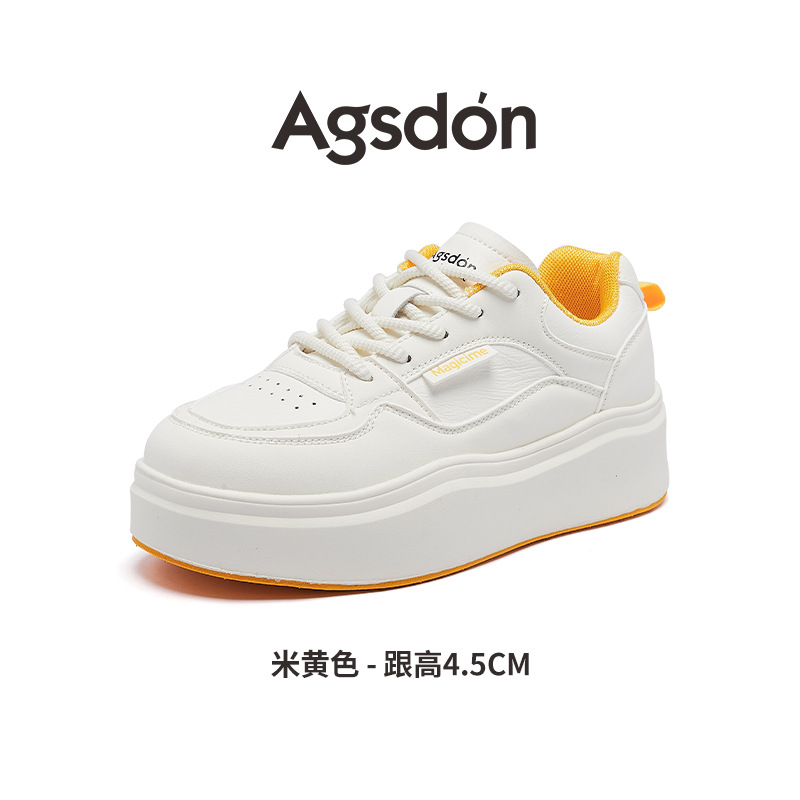 Augu Shi Deng zapatos blancos de suela gruesa para mujeres 2025 nuevos zapatos deportivos casuales planos de otoño para estudiantes de muffin skate