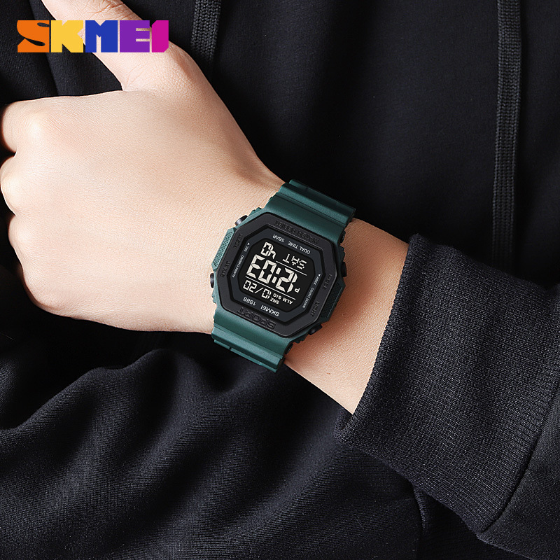 Reloj deportivo Skmei para hombre Reloj electrónico impermeable multifuncional de personalidad cuadrada Reloj electrónico de estudiante para hombre