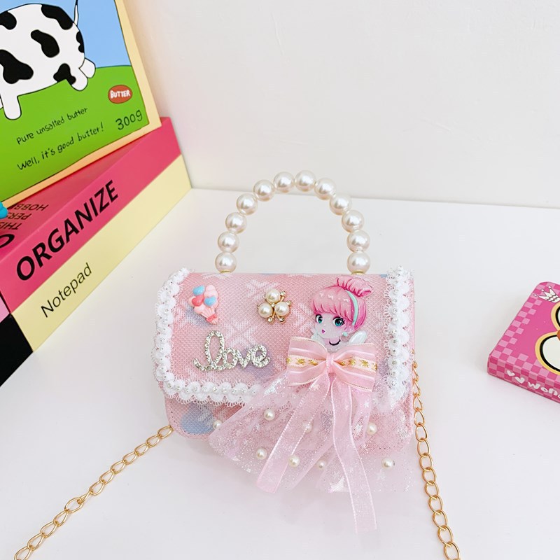 Bolsos infantiles, bolsos de moda princesa de perlas, bolsos de cambio de chicas lindas, bolsos de hombro de encaje