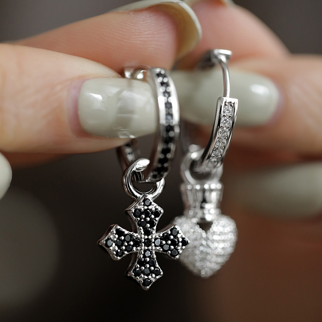 Asymmetric Sparkling Cross Crown Love Earrings Female Niche Design Sense Fashion High-grade Diamond Earrings Earrings