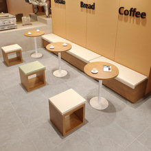 简约现代餐饮靠墙卡座沙发无靠背长条凳咖啡厅甜品奶茶店组合桌椅