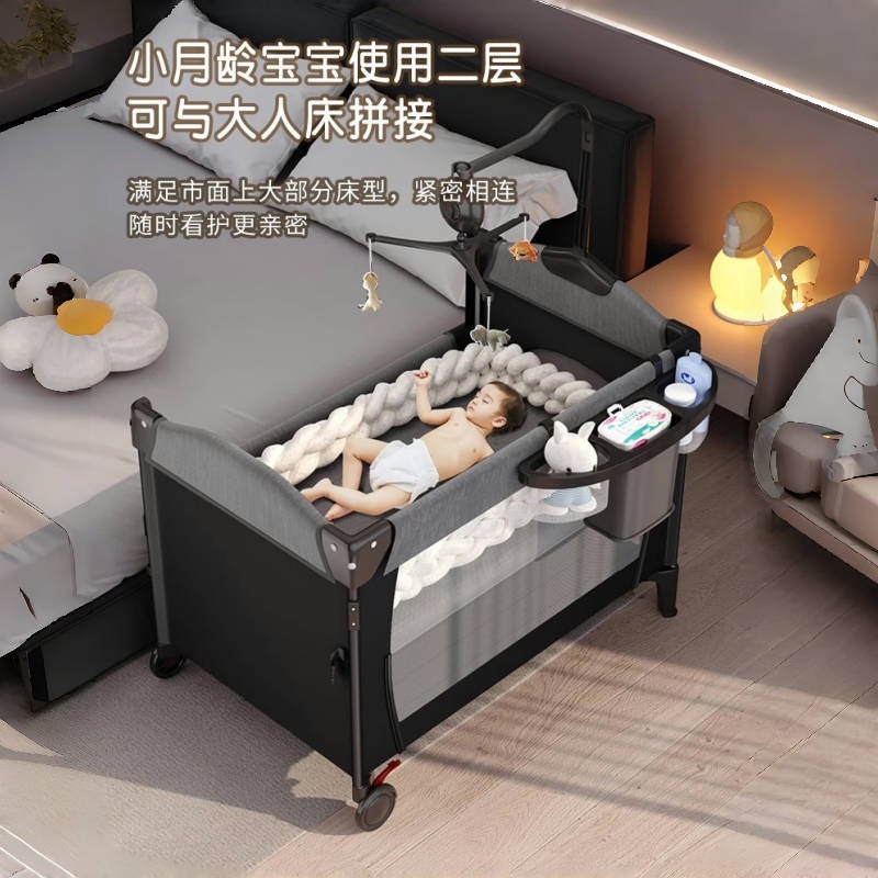 Cama plegable para bebé con valla, cama grande con costuras, cama multifuncional para niños de 0 a 6 años, cuna extraíble, mesa de pañales