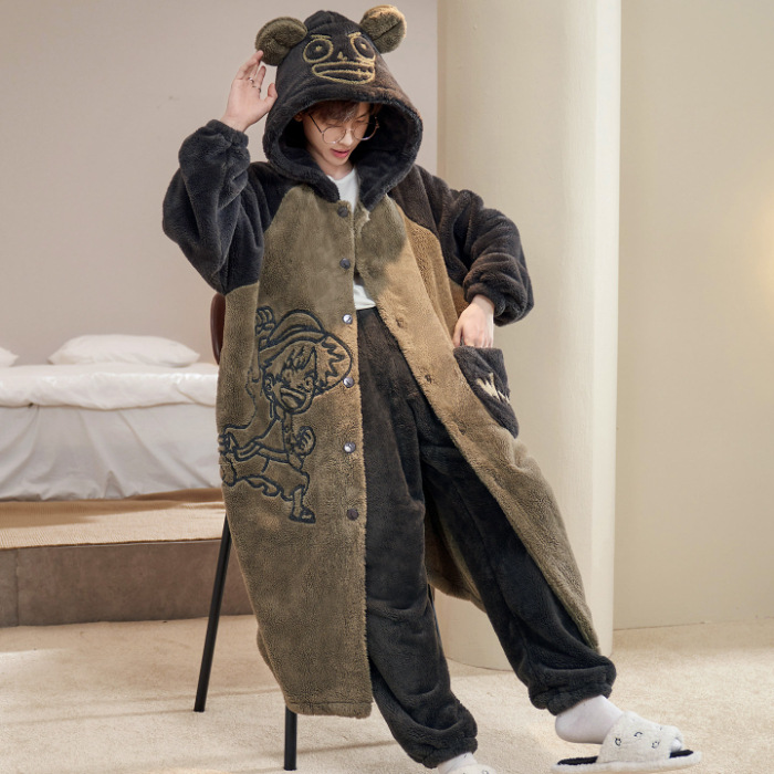 2025 pijamas de invierno para hombres gruesos coral vello de coral juvenil de tamaño grande 200 kg de franela de dibujos animados ropa de dormir conjunto de ropa para el hogar