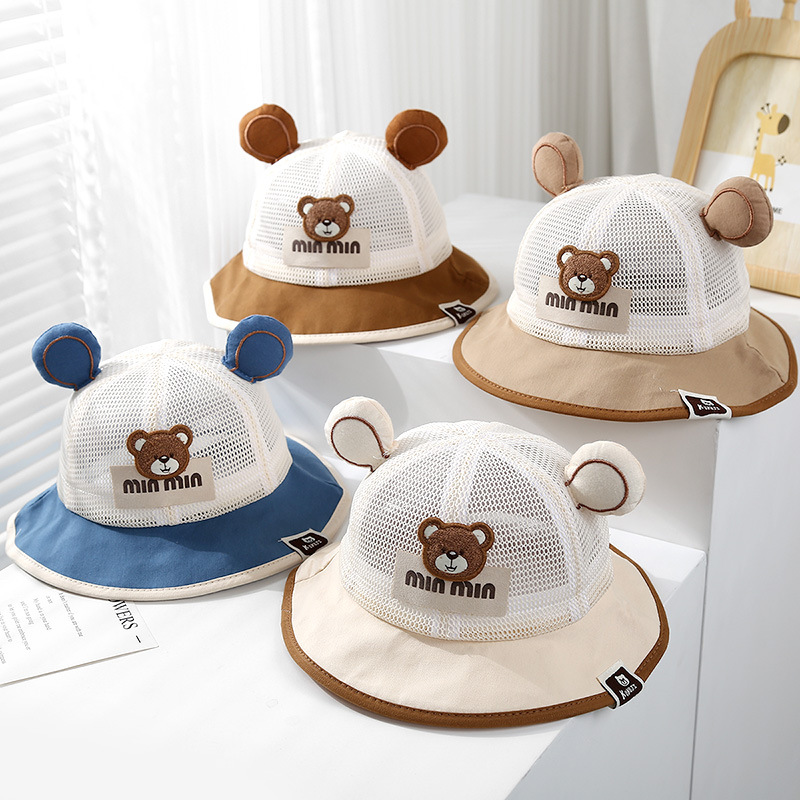 Sombrero de pescador para bebé, sombrero de lavabo, lindo, súper lindo, dibujos animados, sombrero para el sol transpirable, niño y niña, malla de protección solar al aire libre de verano