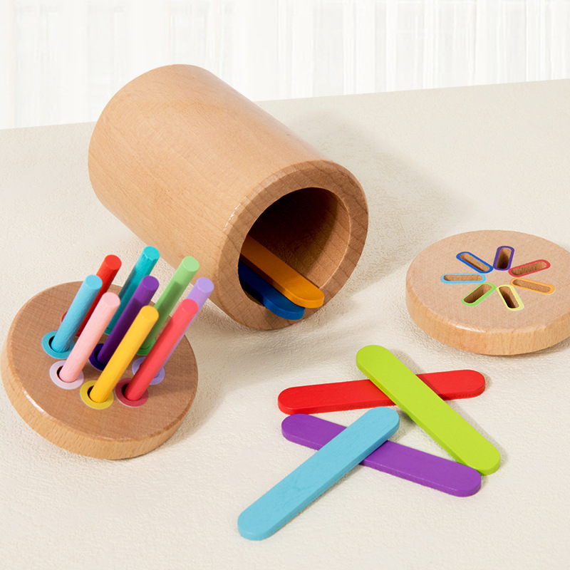 Clasificación de color barril ayuda educativa forma de color para niños coincidencia cognitiva bolígrafo de madera sólida de 3 a 6 años de edad Juguetes de madera inteligentes