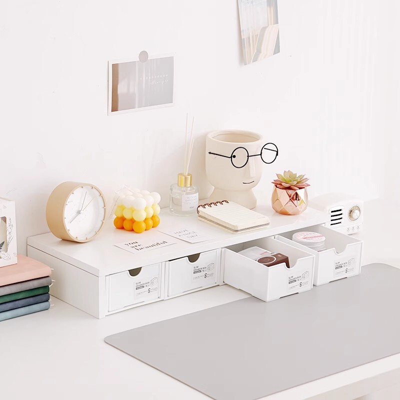 Desktop Computer with Drawer, Elevated Monitor Screen Base, Office Desk Storage Rack, Raised Storage Bracket