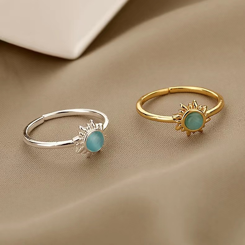 Geometric Pattern Women's Gender Plating, Inlay Design Wholesale Jewelry Streetwear Geometric Copper Cat's Eye Stone Plating Inlay Open Rings