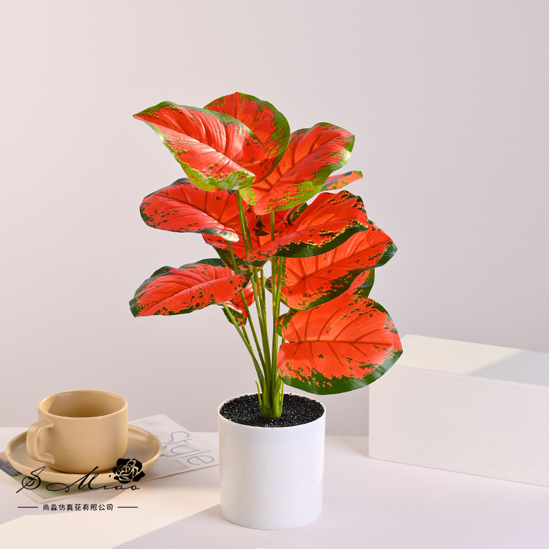 Plantas verdes de 12 hojas, plantas en macetas de simulación, flores artificiales, decoración de estudio fotográfico para el hogar creativo, plantas verdes artificiales, bonsai de simulación