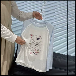 Футболка тонкий мультяшный лонгслив одежда для защиты от солнца семейный стиль защита от солнца подходит для подростков