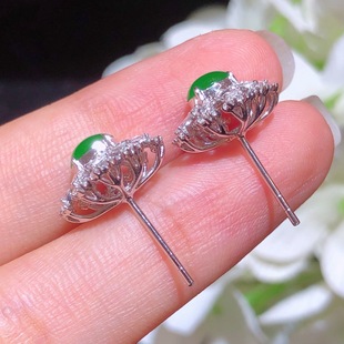 Natural Myanmar A Jade 18k Gold Inlaid Yang Green Gourd Earrings Pair of Earrings Jewelry with Certificate