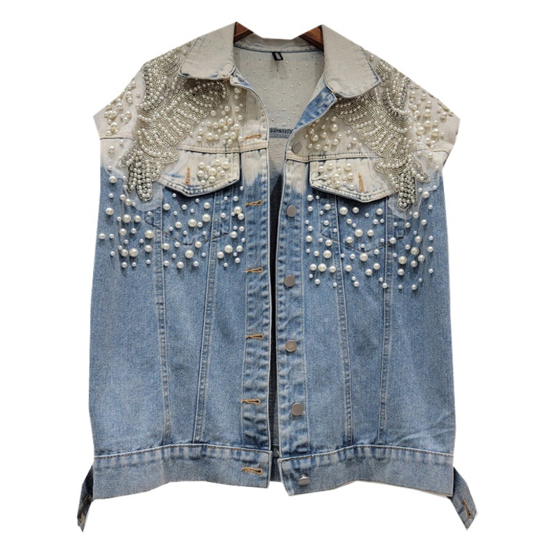 Chaleco Vaquero Casual Holgado con Cuentas y Bloques de Color Tie-Dye, Estilo Coreano, Primavera-Otoño 2025, para Mujer, a la Moda image 1