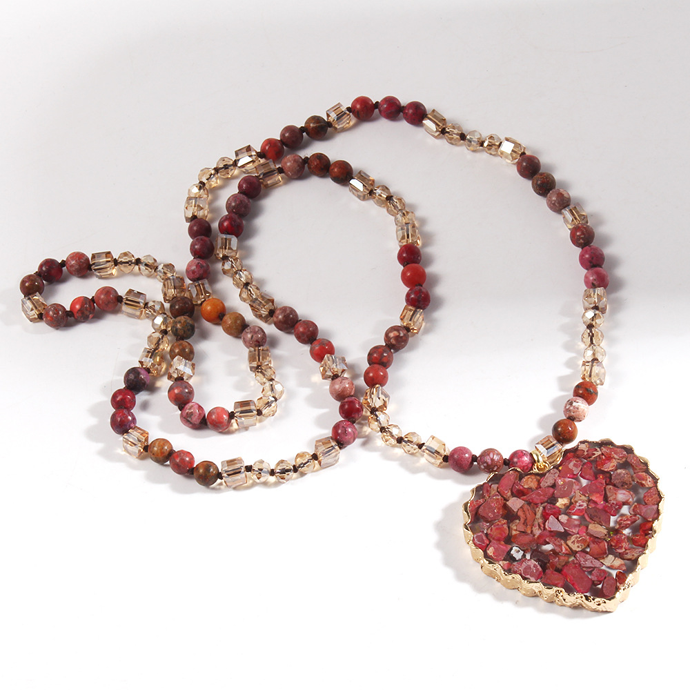 70g Weight Sweater Chain Classification Glass Chain Material 1 Piece Quantity Daily Occasion Glass Material Heart Shape Pattern Women's Gender Beaded, Plating Design Bohemian Style Bohemian Heart Shape Glass Stone Sweater Chain In Bulk Natural Stone Necklace 5