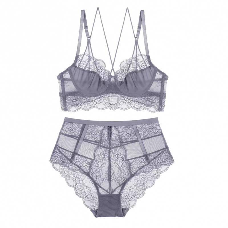 Varsbaby 歐美高腰性感超薄聚攏調整蕾絲美背文胸套裝