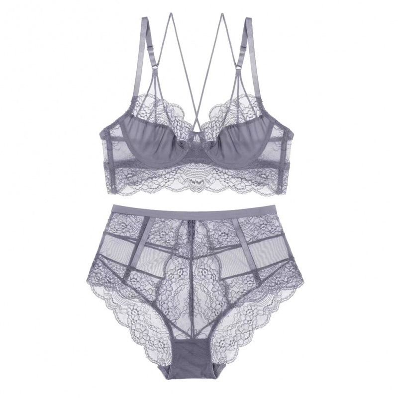 Varsbaby European and American High Waist Sexy Ultra-thin Push-up Adjustable Lace Back Bra Set