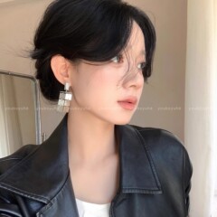 超重工！银色方片金属流苏耳环女2025新款高级感银针耳钉个性耳饰