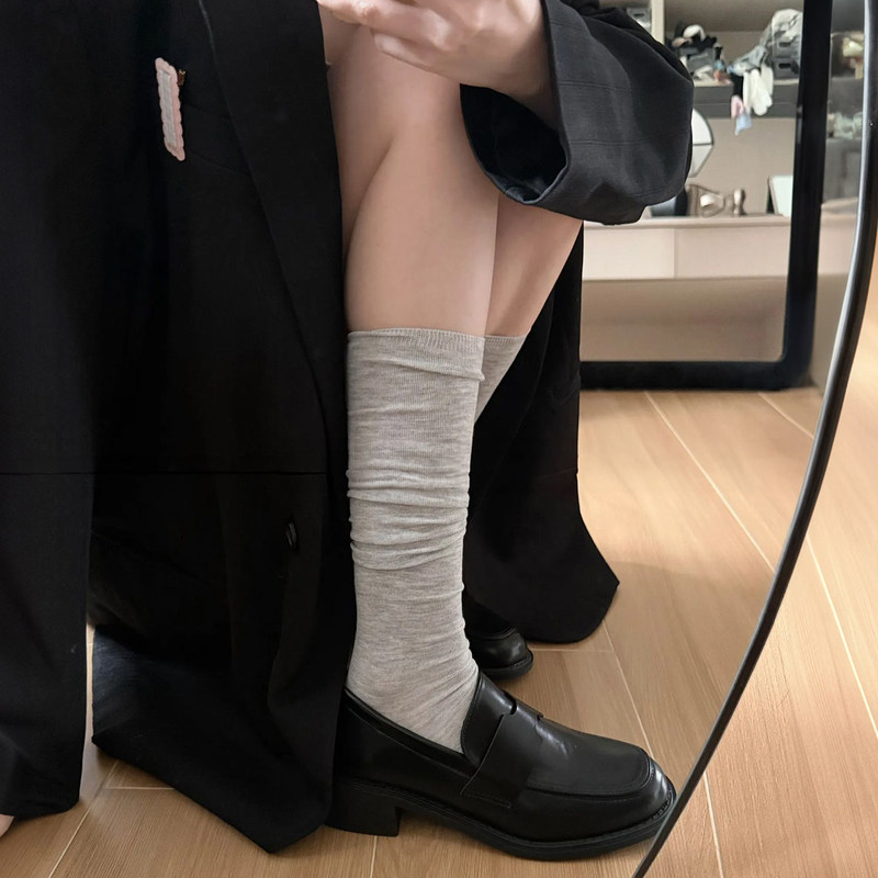Monet Gray~High-count cotton calf socks, thin summer style, stacked socks, slimming and versatile, ins-style knee-high socks, Miu series Monet Gray~High-count cotton calf socks, thin summer style, stacked socks, slimming and versatile, ins-style knee-high socks, Miu series