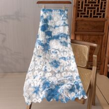 云南手工扎染女装毛线裙镂空百搭半身裙新款减龄显瘦织花蓝染裙子