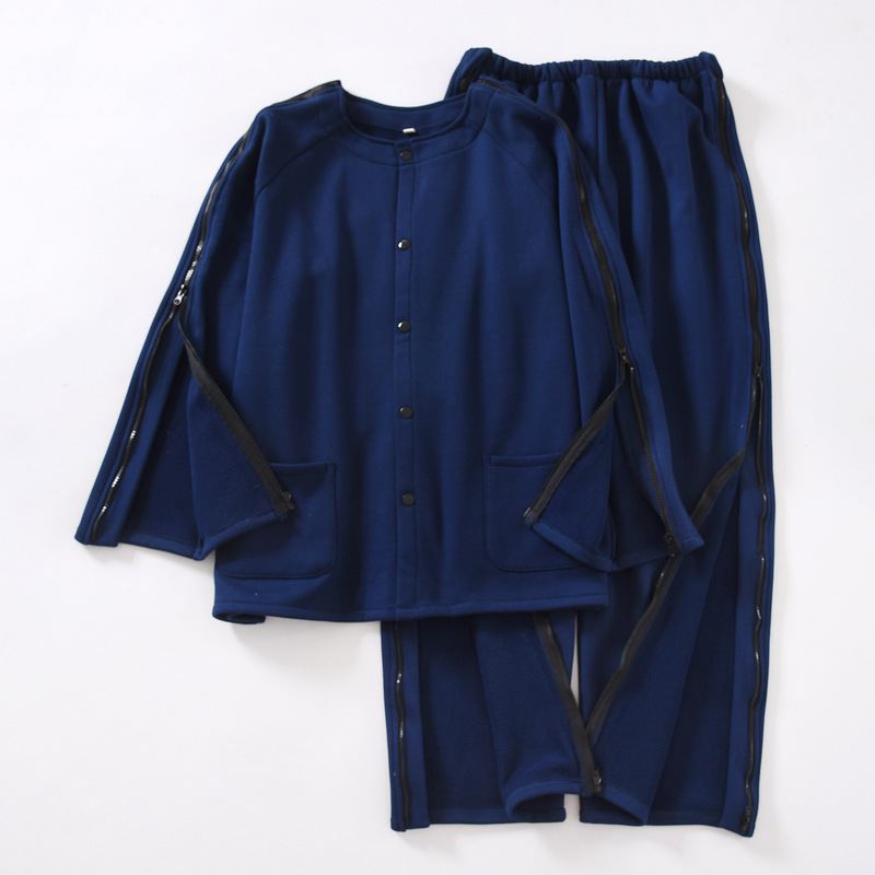 男款大码加厚棉拉绒护理服秋冬保暖宽松术后康复服卧床针灸理疗服|undefined