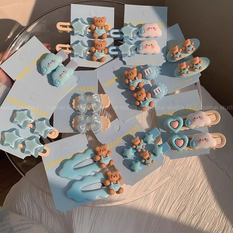 ¡El oso azul ama el clip de pelo! Sweet girl cloud bow clip BB lateral clip clip de pelo de pato mar