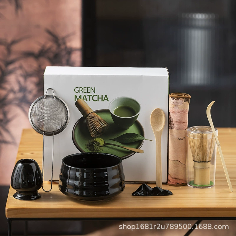 Керамический чайный набор Japanese matcha, 8 предметов, чаша маття и принадлежности, матовые цвета