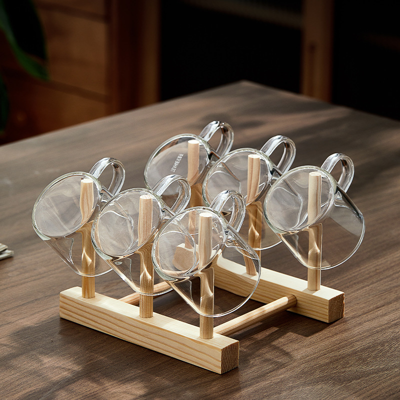 도매 투명 손잡이 유리 찻잔 쿵푸 차 세트 대접 가정 용품 찻잔 6 팩 찻잔 찻그릇