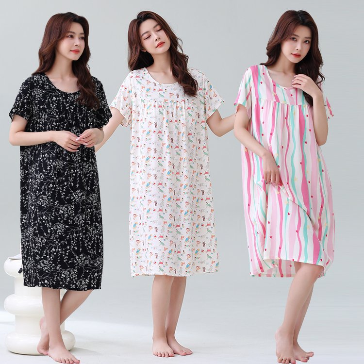 Pregnant Women's Nightdress with Chest Pad 2025 New Summer Short-sleeved Pajamas Cotton Silk Sling dress Long Home Clothes