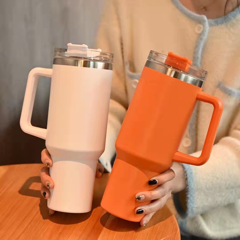 Wholesale New Cross-Border Car Cup 40 Ice Cup 304 Stainless Steel Thermos Cup with Straw Handle Water Cup Customization