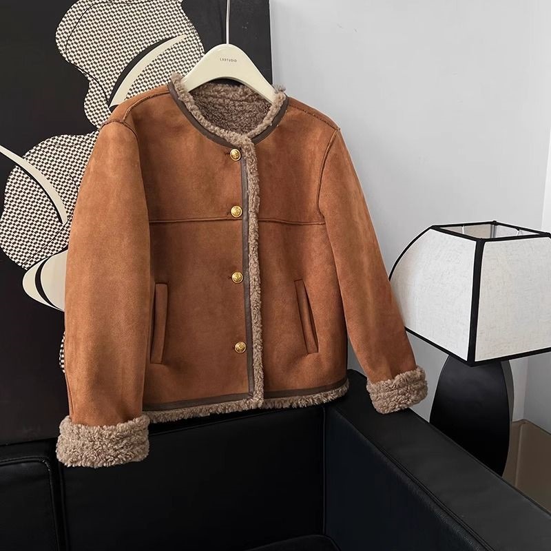(2개) MAILLARD 스타일 LAMB 2023 COAT 새로운 겨울 한국 스타일 쇼트 탑 작은 모피 두껍게