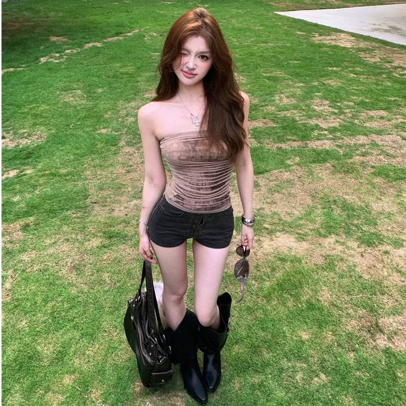 Royal Sister Style Sexy One-Line Backless Sleeveless Tube Top for Women in Autum Slim Fit Inner Wrap Bra Hot Girl Outer Top