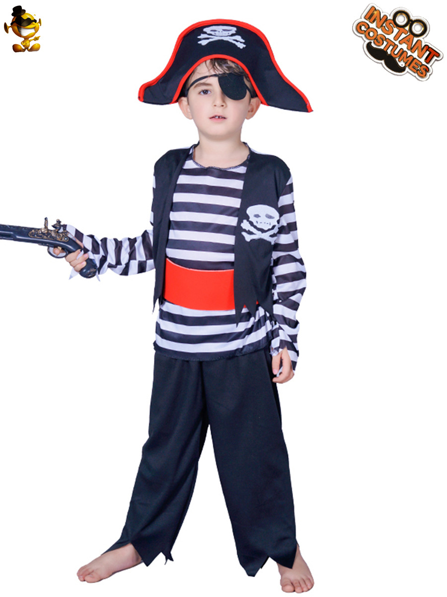 Los hombres de los niños rayas traje pirata mascarada etapa rendimiento traje Halloween Cosplay