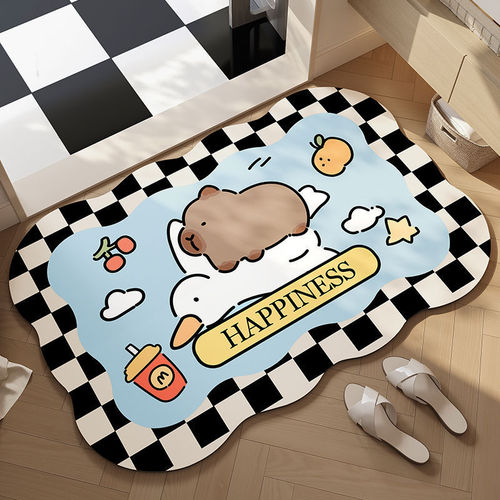 Cartoon-style bathroom non-slip mat, soft diatomaceous earth floor mat, absorbent door mat for toilets and shower areas, quick-drying foot pad