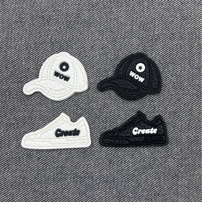 Hat and Shoe Shape Children's Clothing Elements Black and White Series Leather Label Cartoon Style Trendy Brand Clothing Accessories