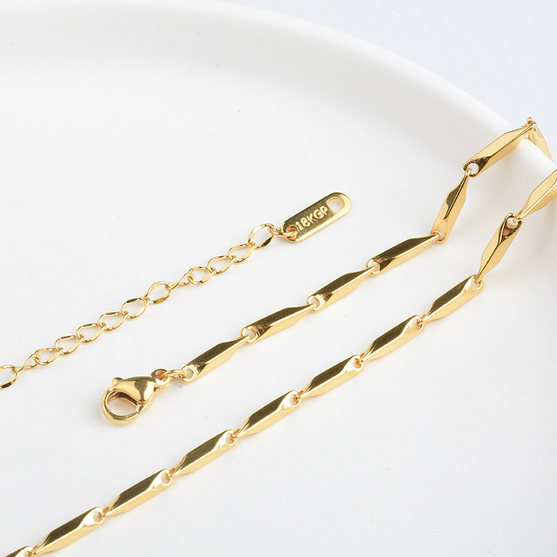 Trendy Titanium Steel Non-Fading Ins Style Cool Wind Ling Shape Collarbone Chain Hip Hop Simple Light Luxury Bamboo Link_voghion.com