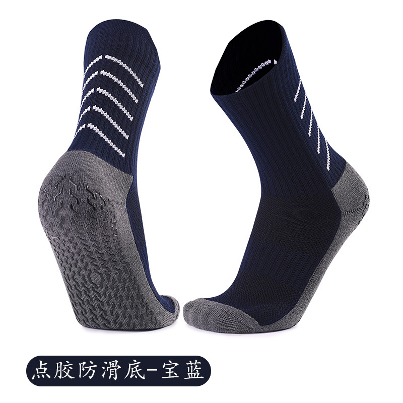 Calcetines de fútbol de goma de punto profesional transfronterizo calcetines antideslizantes de tubo medio de entrenamiento para hombres calcetines deportivos absorbentes de sudor de fondo de toalla al por mayor