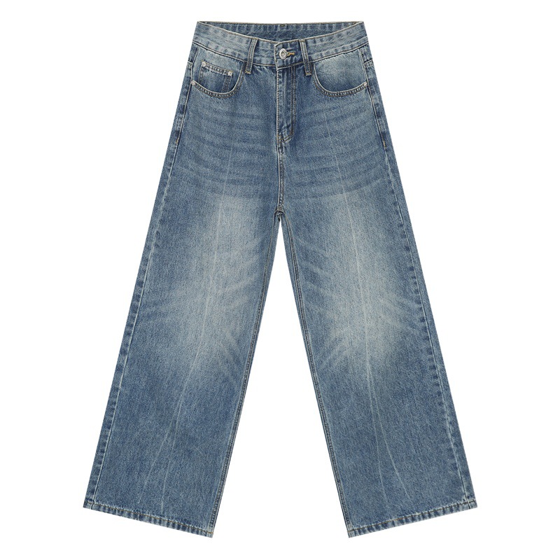 Ropa para hombre MTLCLOTHES | Vaqueros de pierna recta holgados, estilo coreano, desgastados, con efecto descolorido, para ir al trabajo y uso diario.