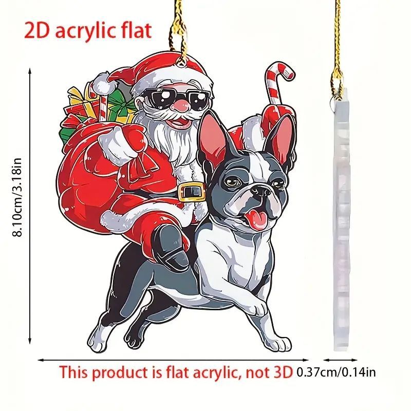 Navidad 2D Santa Claus y perros de vacaciones colgante acrílico plano transfronterizo nuevo colgante de decoración interior del automóvil